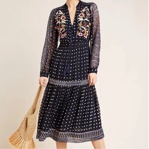 Anthropologie Maeve Cassidy Embroidered MIDI Dress 0 Z389-1